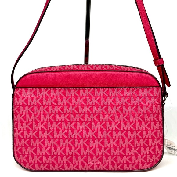 Michael Kors Large Jet Set Large Signature Logo Crossbody Bag - Dark Raspberry - Picture 5 of 10